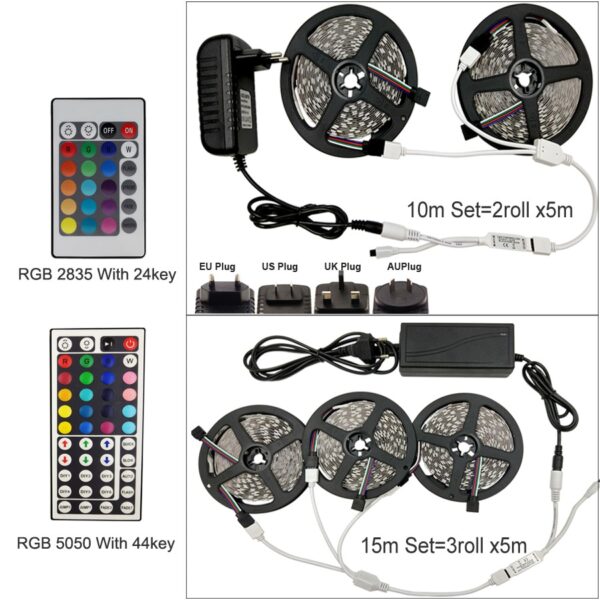 LED Strip ljocht RGB 5050 SMD 2835 Fleksibele lint fita liede ljocht strip RGB 5M 10M 1