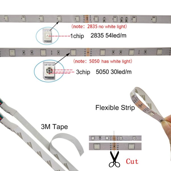 LED Strip Light RGB 5050 SMD 2835 Flexible Ribbon fita led light strip RGB 5M 10M 3