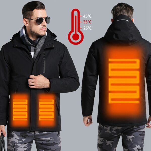 Männer Fraen Wanterdéck USB Heizung Baumwolljacken Outdoor Waasserdicht Windbreaker Wandern Camping Trekking Klammen Ski