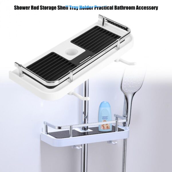 Multi functional Bathroom Pole Shower Rod Storage Rack Holder Organizer Home Bathroom Shower Towel Shampoo Tray 1