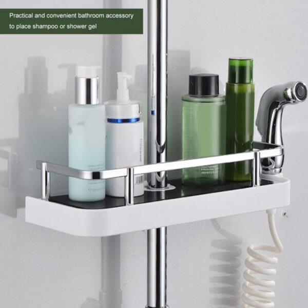 Multi functional Bathroom Pole Shower Rod Storage Rack Holder Organizer Home Bathroom Shower Towel Shampoo Tray 2