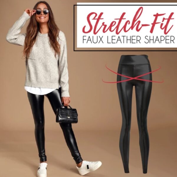 Новае прыбыццё Stretch Fit Чорныя летнія PU скураныя фарбы з высокай таліяй Штаны для жанчын Восень 1
