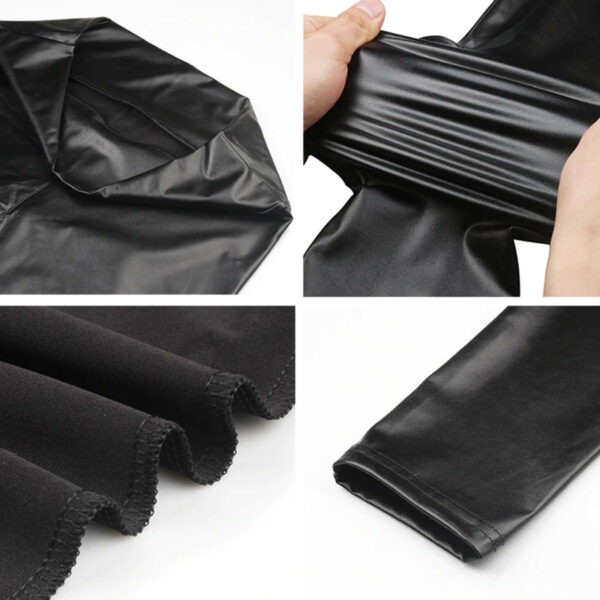 Новае прыбыццё Stretch Fit Чорныя летнія PU скураныя фарбы з высокай таліяй Штаны для жанчын Восень 3