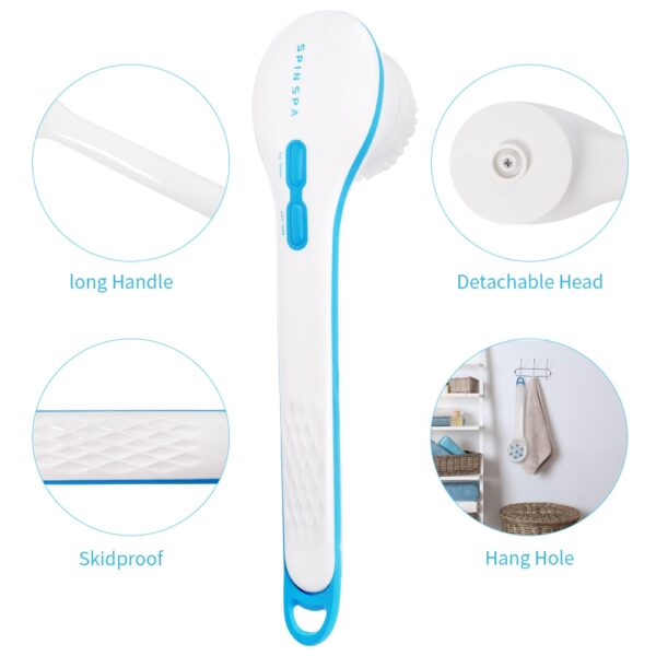 New spin spa multi functional long handle rubbing back bath scrubber waterproof electric massage bath brush 4