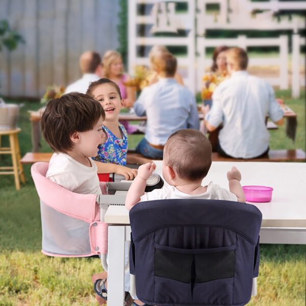Portable Baby Highchair Foldable Feeding Chair Seat Booster Safety Belt Dinning Hook on Chair Harness Lunch 4
