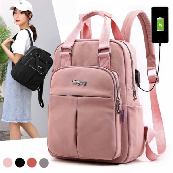 Women Nylon School Backpacks Anti Theft USB Charge Backpack Waterproof Bagpack School Bags Para sa Teenage Girls