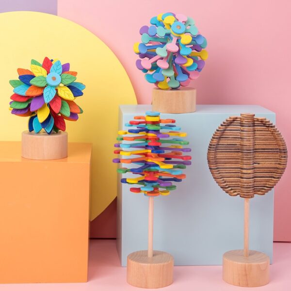 Wood Leaves Spinning Lollipop Rotary Relief Bar Toys Magic Stress Relief Toy for Adults Children Gift 1