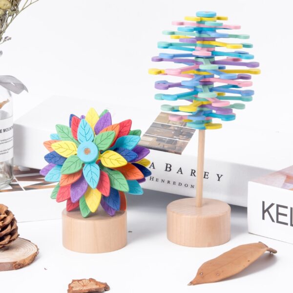 Wood Leaves Spinning Lollipop Rotary Relief Bar Toys Magic Stress Relief Toy for Adults Children Gift 3