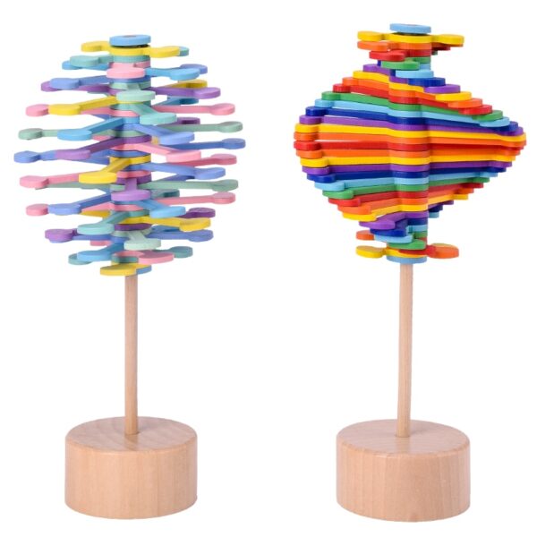 Wood Leaves Spinning Lollipop Rotary Relief Bar Toys Magic Stress Relief Toy for Adults Children Gift 4