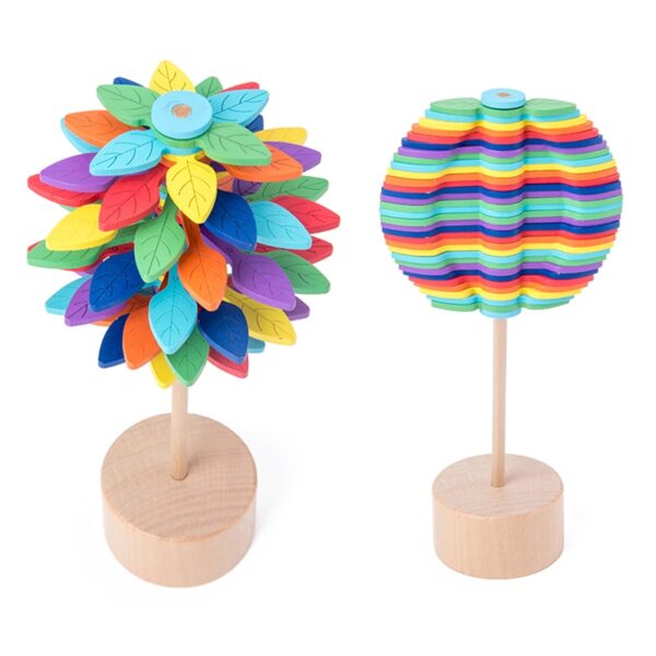 Wood Leaves Spinning Lollipop Rotary Relief Bar Toys Magic Stress Relief Toy for Adults Children Gift