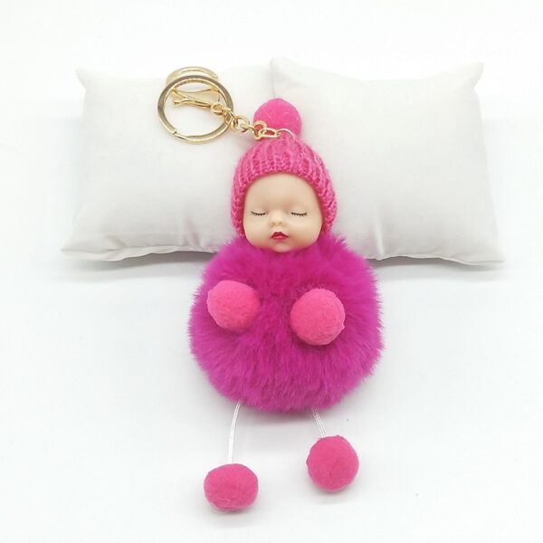 ZOEBER Rabbit Fur Ball Key Chain Hands Sleeping Baby Doll Keychain Pompom Car Keyring Women Holder 1
