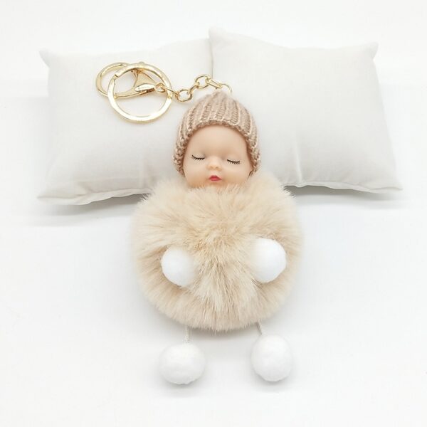ZOEBER Rabbit Fur Ball Key Chain Hands Sleeping Baby Doll Keychain Pompom Car Keyring Women Holder 2