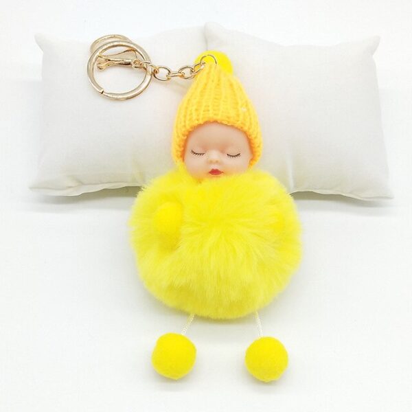 ZOEBER Rabbit Fur Ball Key Chain Hands Sleeping Baby Doll Keychain Pompom Car Keyring Women Holder 3.jpg 640x640 3