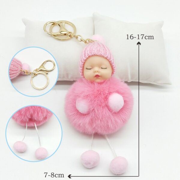 ZOEBER Rabbit Fur Ball Key Chain Hands Sleeping Baby Doll Keychain Pompom Car Keyring Women Holder 4