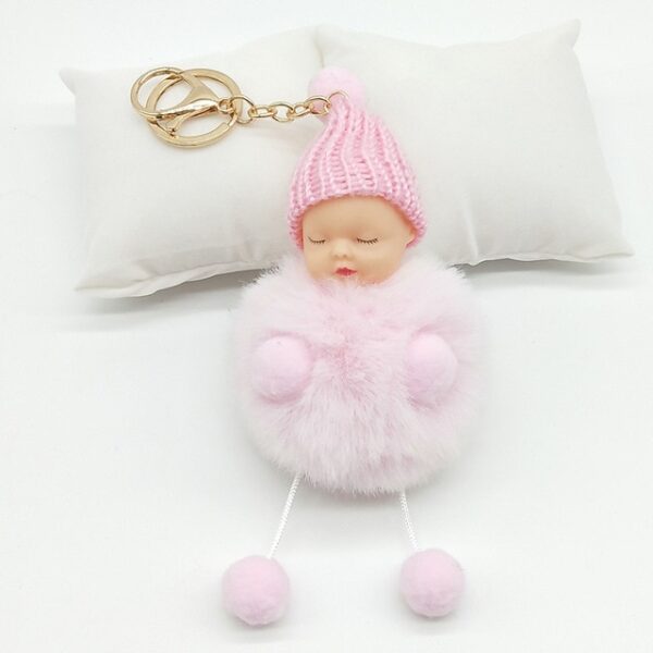 ZOEBER Rabbit Fur Ball Key Chain Hands Sleeping Baby Doll Keychain Pompom Car Keyring Women Holder 4.jpg 640x640 4