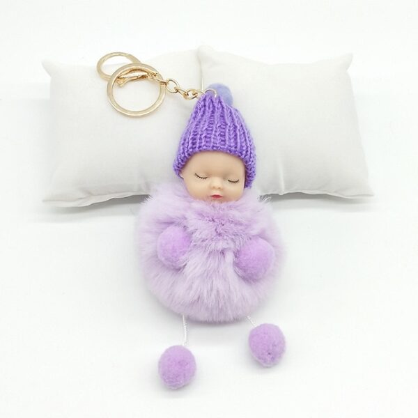 ZOEBER Rabbit Fur Ball Key Chain Hands Sleeping Baby Doll Keychain Pompom Car Keyring Women Holder 5.jpg 640x640 5