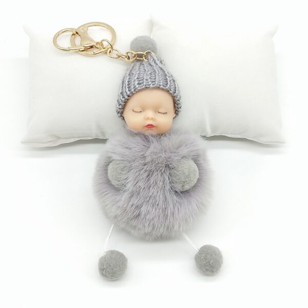 ZOEBER Rabbit Fur Ball Key Chain Hands Sleeping Baby Doll Keychain Pompom Car Keyring Women Holder