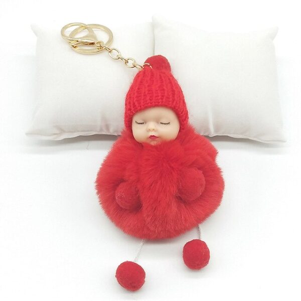 ZOEBER Rabbit Fur Ball Key Chain Hands Sleeping Baby Doll Keychain Pompom Car Keyring Women