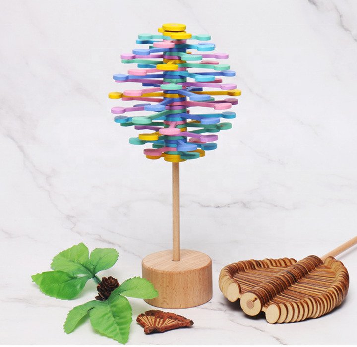 Wooden helicone magic wand stress relief toy rotating lollipop creative art @M 