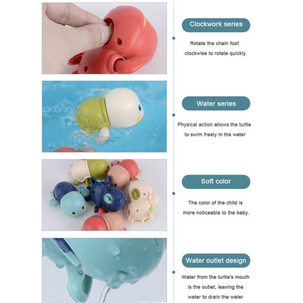 1 PCS Cute Cartoon Animal Tortoise Classic Baby Water Toy Infant Swim Turtle Wound up Chain 5
