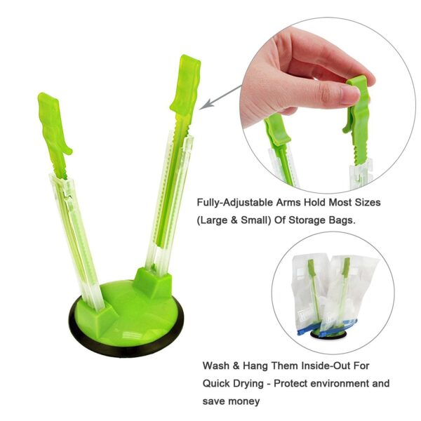 2 bucăți Baggy Rack Clip gratuit mâini Clip de depozitare a alimentelor Congelator Baggy Holder Bag Suport pentru plastic 2