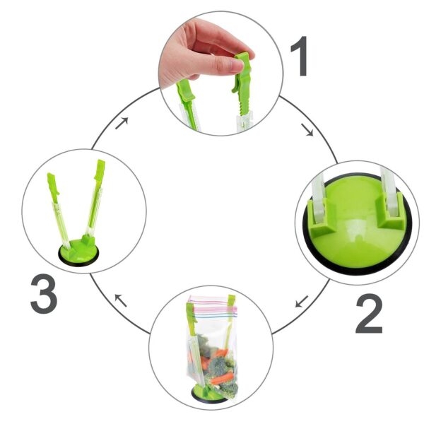 2 Piece Baggy Rack Hands Free Clip Food Storage Freezer Baggy Holder Bag Holder For Plastic 3