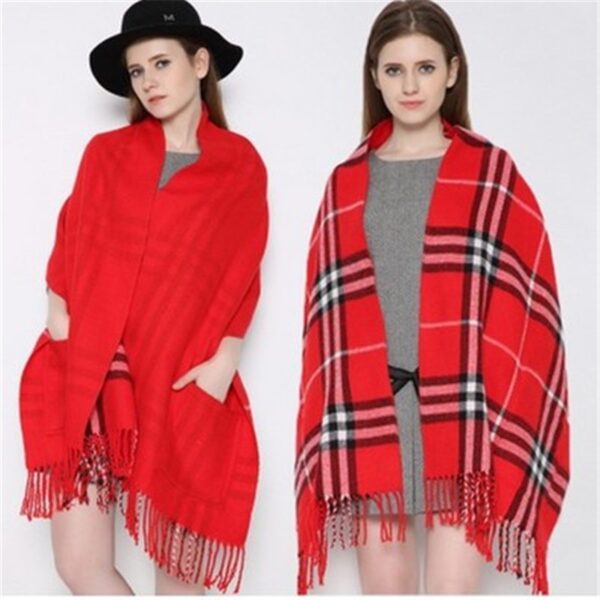2019 Trendy Cashmere Plaid Scarf With Pocket Women Warm Winter Scarves Shawls Blanket Scarf Bufandas Invierno 2