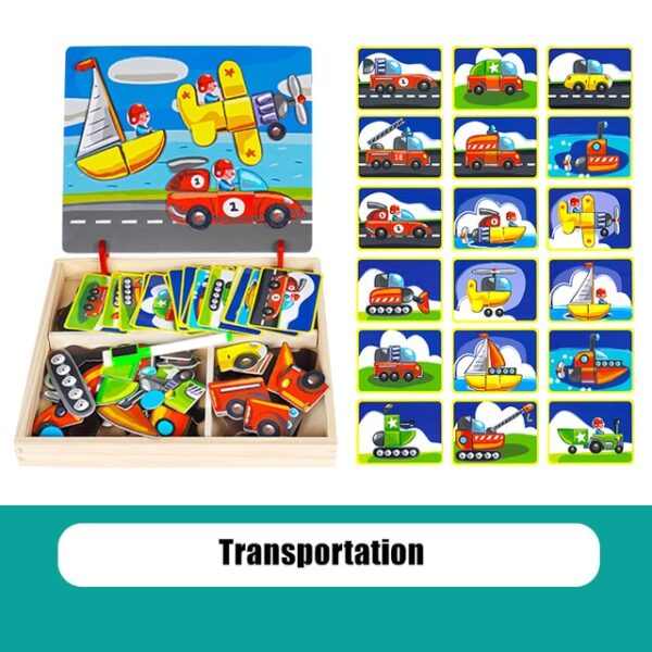 3D Wooden Magnetic Puzzle Toys Sticker Montessori Baby Dress Up Educational Figure Animals Vehicle Drawing Board 1.jpg 640x640 1