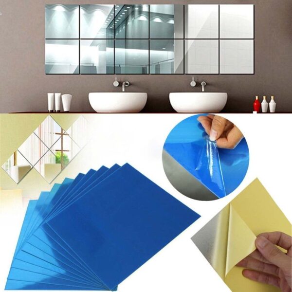 9 16 32 Pcs Mirror Tile Wall Sticker Square Self Adhesive Room Decor Stick On Modern 1