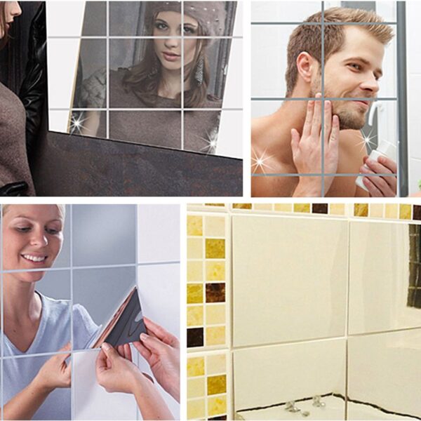 9 16 32 Pcs Mirror Tile Wall Sticker Square Self Adhesive Room Decor Stick On Modern 3