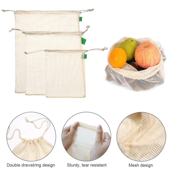 9 pcs Organic Cotton Mesh Produce Bags Fruit Vegetable Storage Bag Drawstring Reusable Mesh Pack Home 2