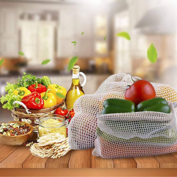 9 pcs Organic Cotton Mesh Produce Bags Fruit Vegetable Storage Bag Drawstring Reusable Mesh Pack Home 4