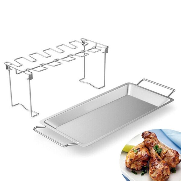 Chicken Duck Holder Rack Grill Stand Stainless Steel Chicken Wing Leg Rack Grill Holder with Drip 3