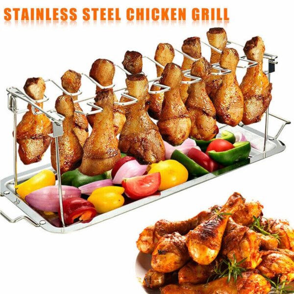 Chicken Duck Holder Rack Grill Stand Stainless Steel Chicken Wing Leg Rack Grill Holder with Drip