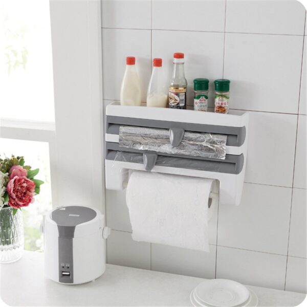 Kitchen Plastic Refrigerator Cling Film Storage Cutting Rack Wrap Cutter Tin Foils Paper Towel Holder Kitchen 1