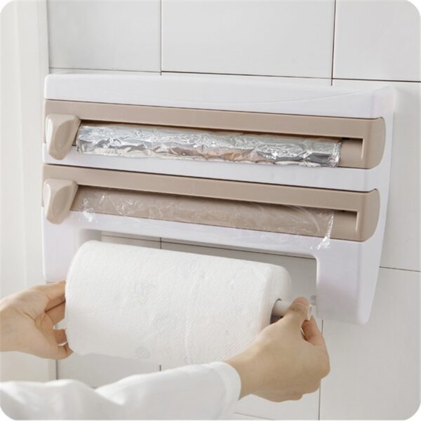 Kitchen Plastic Refrigerator Cling Film Storage Cutting Rack Wrap Cutter Tin Foils Paper Towel Holder Kitchen 2