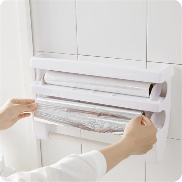 Kitchen Plastic Refrigerator Cling Film Storage Cutting Rack Wrap Cutter Tin Foils Paper Towel Holder Kitchen 3