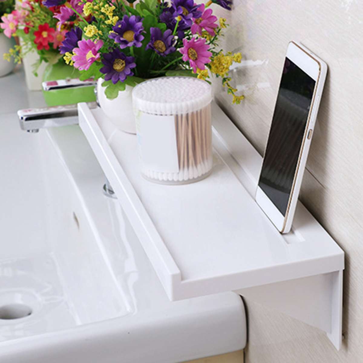 Plastic Toilet Suction Wall Storage Suction Cup Bathroom Shelf Free  Punching Washing Table