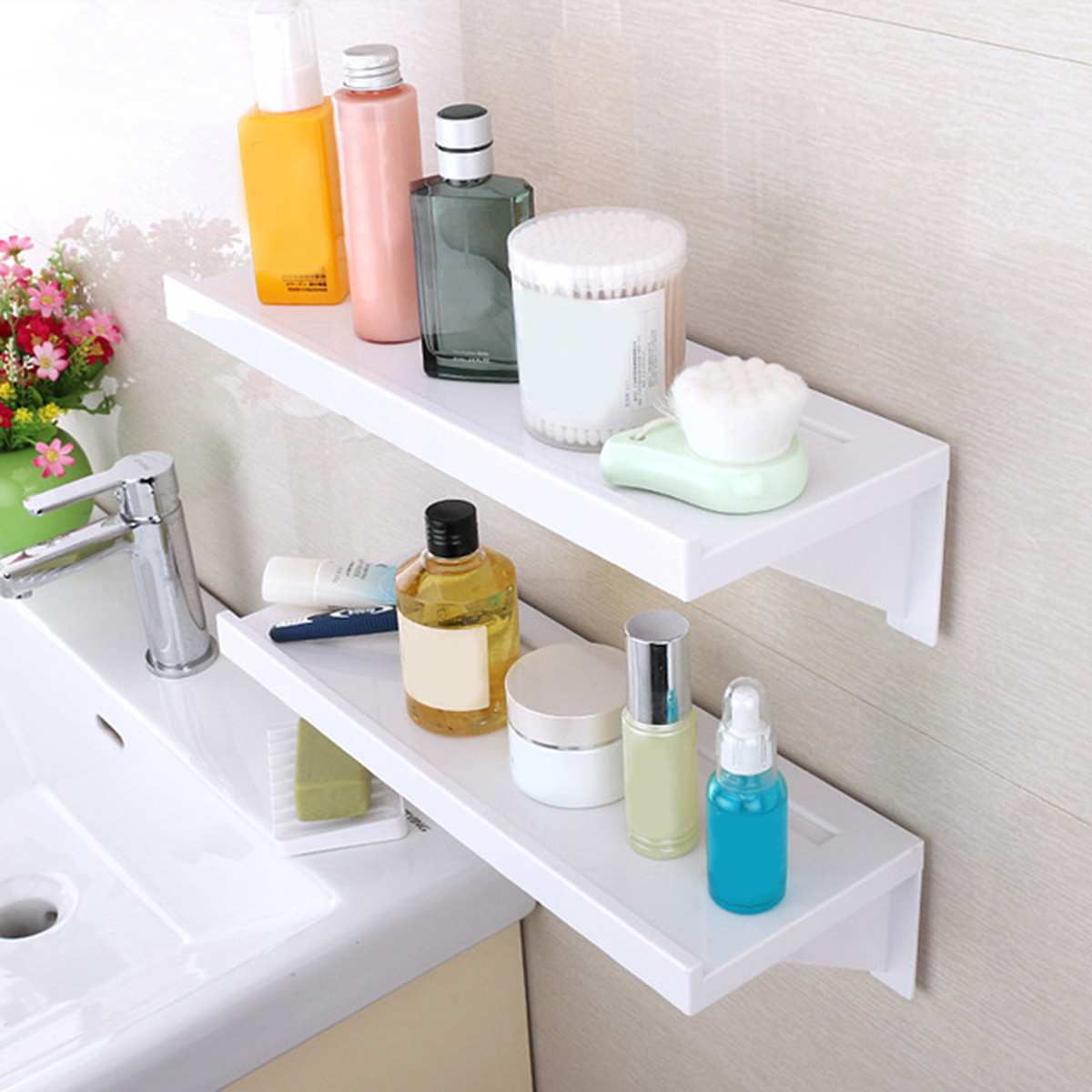 FYCONE Bathroom Kitchen Plastic Suction Cup Toiletry Shelf Storage