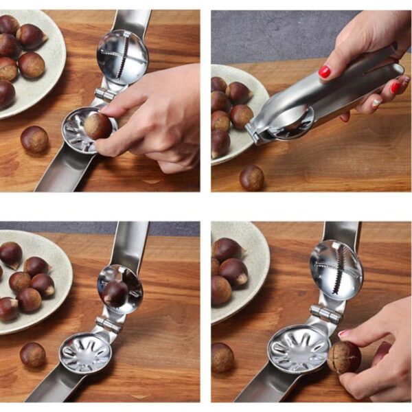 Stainless Steel 2 in 1 Quick Chestnut Clip Walnut Pliers Metal NutCracker Sheller Nut Opener Kitchen 5