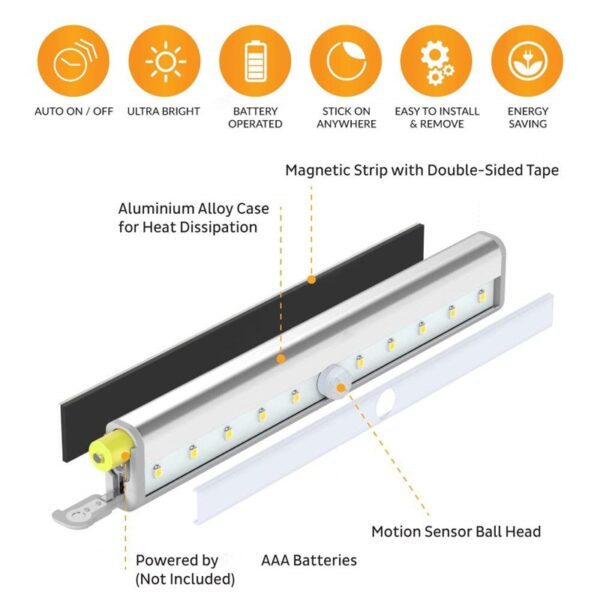 Wireless LED Under Cabinet Light PIR Motion Sensor Lamp 6 10 LEDs for Wardrobe Cupboard Closet 2