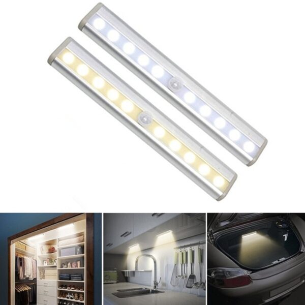 Wireless LED Under Cabinet Light PIR Motion Sensor Lamp 6 10 LEDs for Wardrobe Cupboard Closet 5
