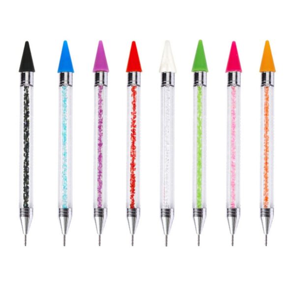 Duebel Kapp Nail Pen Kristallsglas produzéiert Rhinestone Ouerréng Pick Crayon Manucure Nail Tool Diamantmolerei