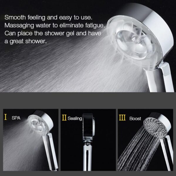 Double sided Shower Head Water Saving Round ABS Chrome Booster Bath Shower High Pressure Handheld Hand 2