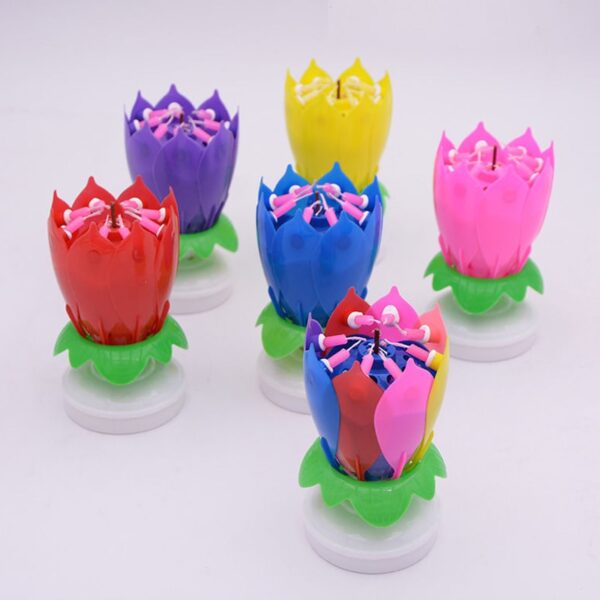 Fashion 1PC Hot Sale Surprise Romantic Candle Cake Musical Lotus Flower Happy Birthday Party Gift Music 2