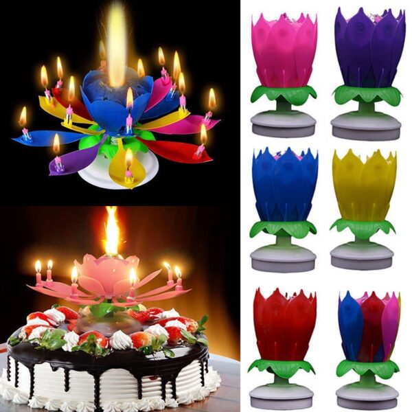 Fashion 1PC Hot Sale Surprise Romantic Candle Cake Musical Lotus Flower Happy Birthday Party Gift Music