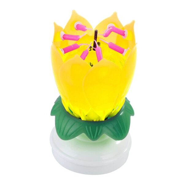 Aṣa Party Akara oyinbo Topper Musical Lotus Flower Yiyi Ibẹrẹ Ọjọ-ibi Candle w 8 Awọn abẹla Kekere 2.jpg 640x640 2