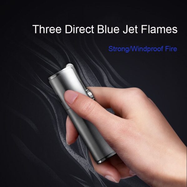 Jobon gas lighter three blue flames jet torch lighter metal windprood men s smoking gift 5