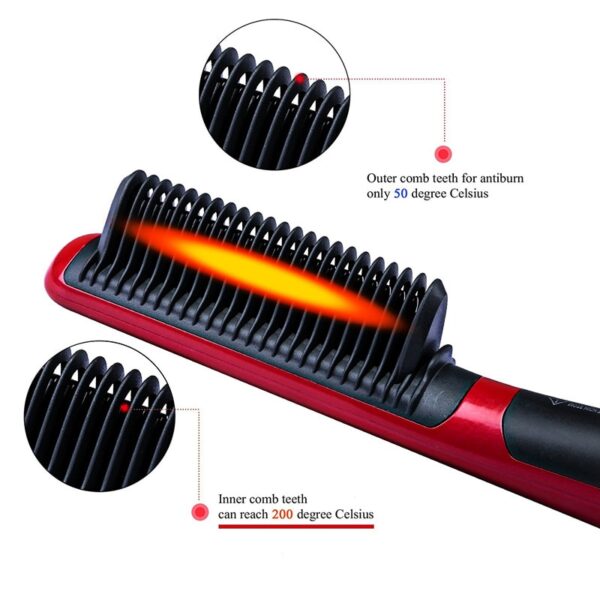 Multifunctional Beard Straightener Styler Brush အမျိုးသားများအတွက် အပူရှိဆံပင်ကြွေပြား Curler လျှပ်စစ် Straightener Hot Comb ဆံပင်ထိန်းသိမ်းမှု 4