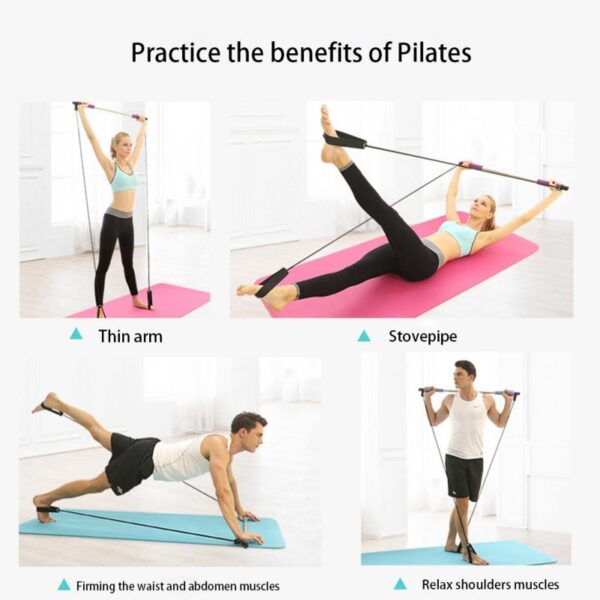 I-Elastic ephathwayo ye-2 Loops yeenyawo iKhaphukhaphu Umqeqeshi wePilates Bar iGym Stick ene-CD 4